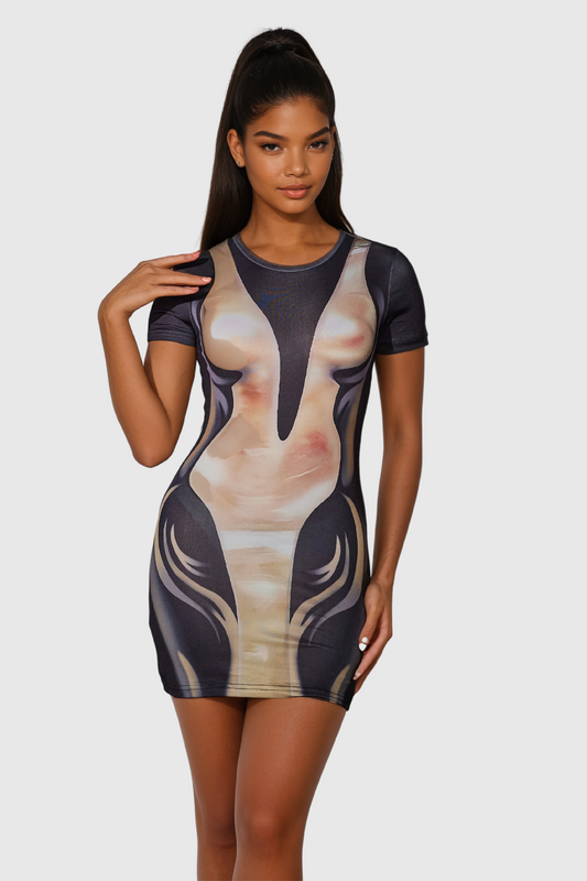 Agamemnon Desenli Bodycon Mini Elbise